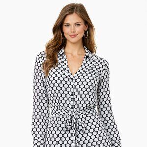 Express Polka Dot Tie-Waist Shirt Dress (Small)